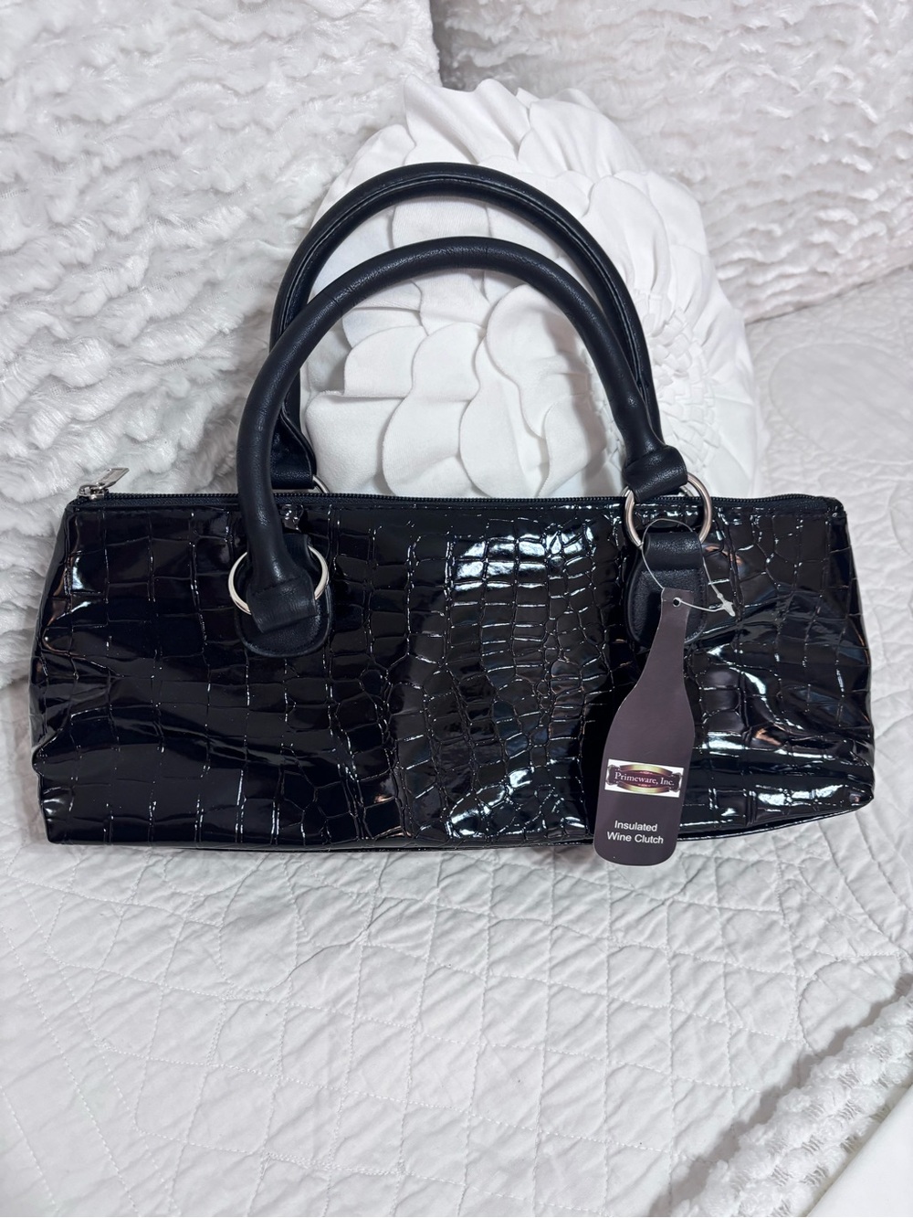 Primeware Black Croc Embossed Insulated Wine Clutch Bag NWT